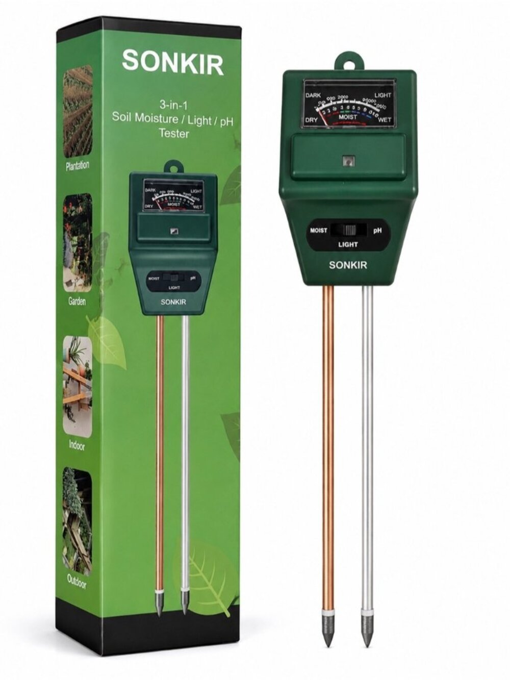SONKIR 3-in-1 Soil Moisture Light pH Tester Meter